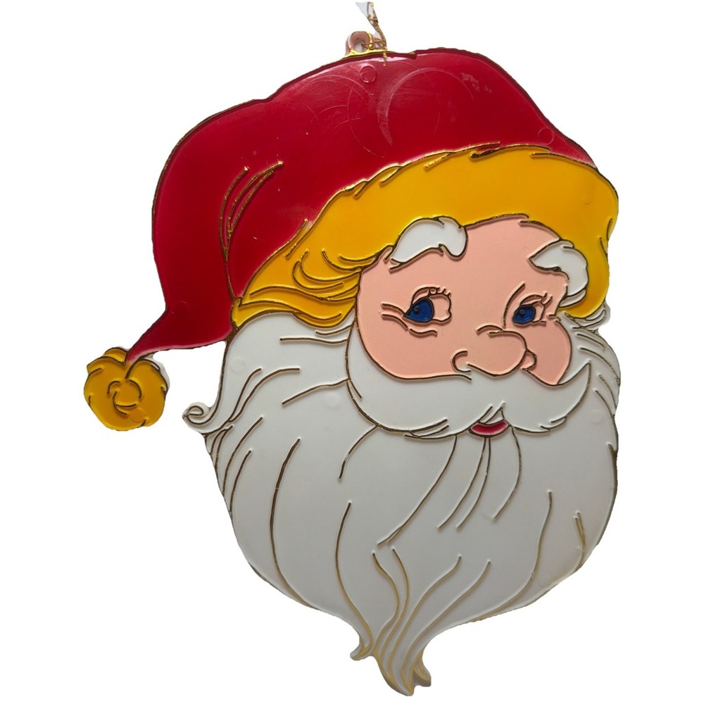 Vintage Santa Claus Plastic Christmas Window Display 'Stained Glass' 9"